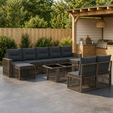 vidaXL Tuinbank Set 10 st Zwart en Crème Wit poly rattan