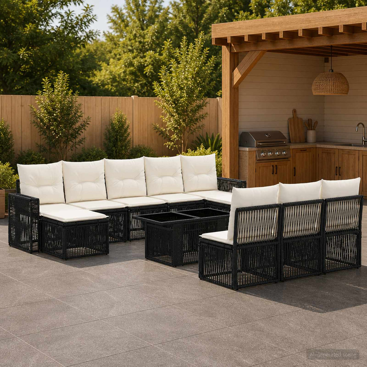 vidaXL Tuinbank Set 11 st Zwart en Crème Wit poly rattan