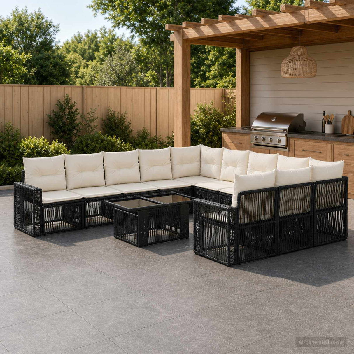 vidaXL Tuinbank Set 12 st Zwart en Crème Wit poly rattan
