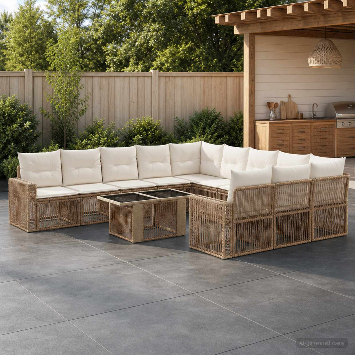 vidaXL Tuinbank Set 12 st Zwart en Crème Wit poly rattan