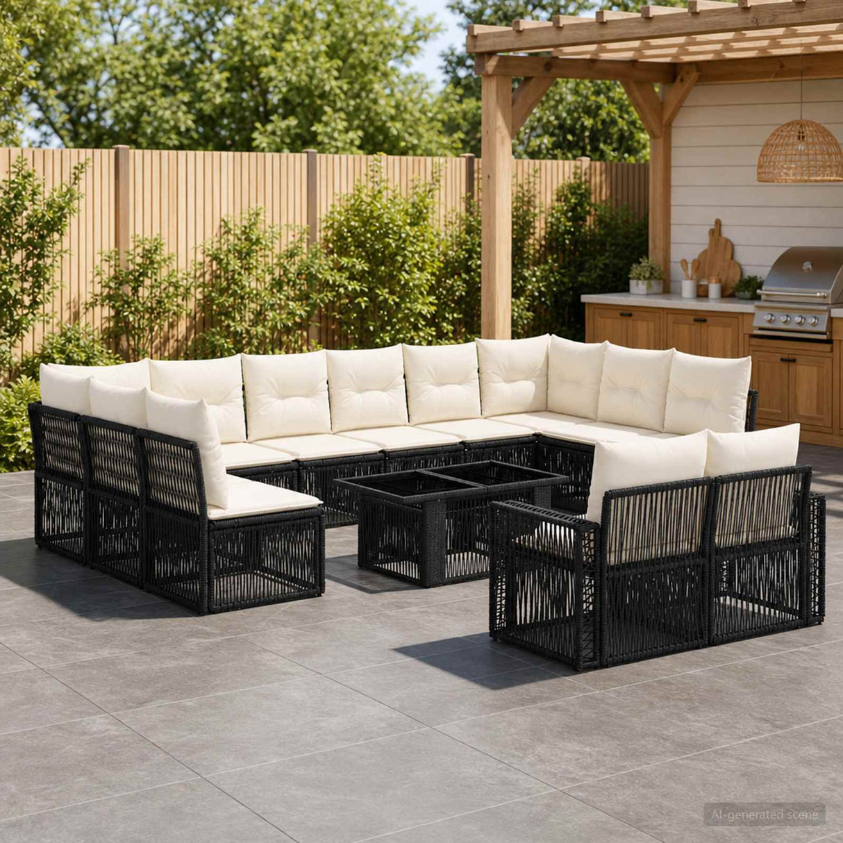 vidaXL Tuinbank Set 13 st Zwart en Crème Wit poly rattan