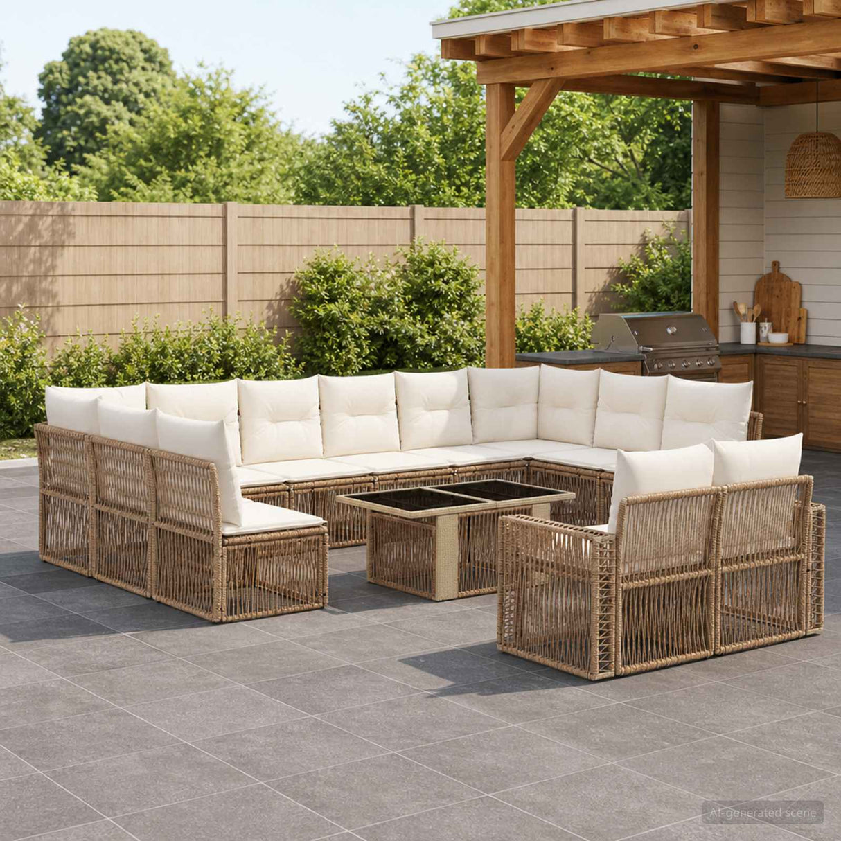 vidaXL Tuinbank Set 13 st Zwart en Crème Wit poly rattan
