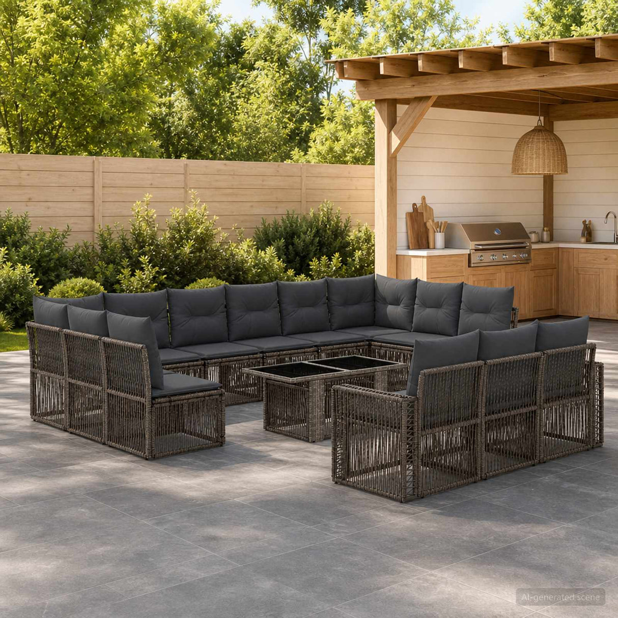 vidaXL Tuinbank Set 14 st Zwart en Crème Wit poly rattan