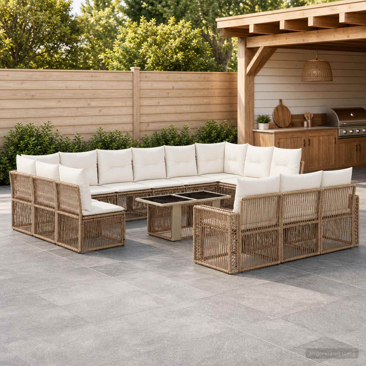 vidaXL Tuinbank Set 14 st Zwart en Crème Wit poly rattan