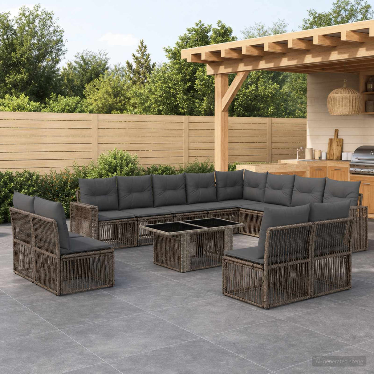 vidaXL Tuinbank Set 13 st Zwart en Crème Wit poly rattan