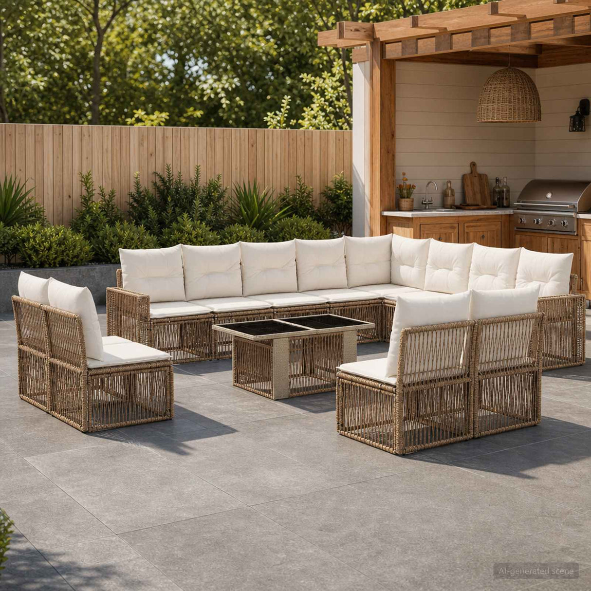 vidaXL Tuinbank Set 13 st Zwart en Crème Wit poly rattan
