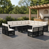 vidaXL Tuinbank Set 14 st Zwart en Crème Wit poly rattan