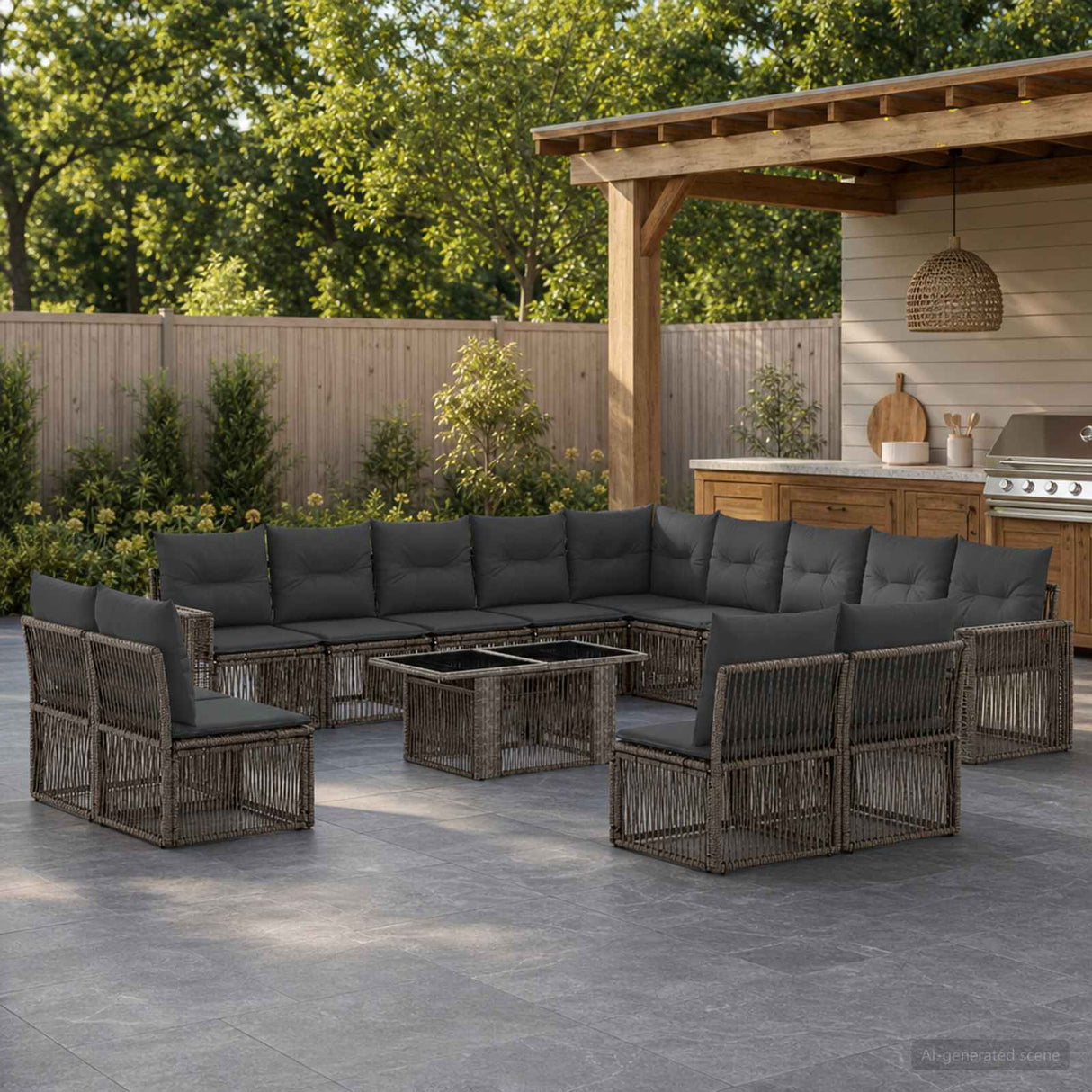 vidaXL Tuinbank Set 14 st Zwart en Crème Wit poly rattan