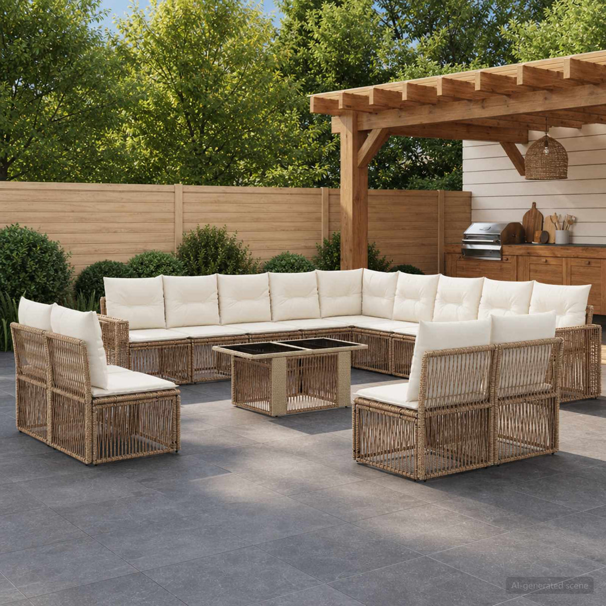 vidaXL Tuinbank Set 14 st Zwart en Crème Wit poly rattan
