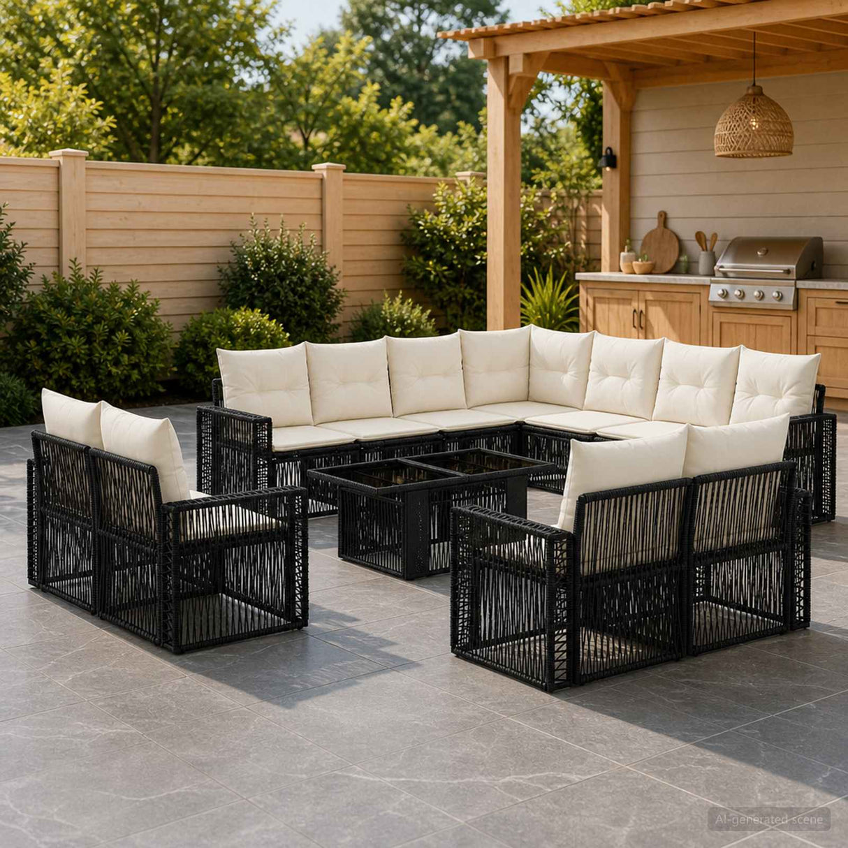 vidaXL Tuinbank Set 12 st Zwart en Crème Wit poly rattan