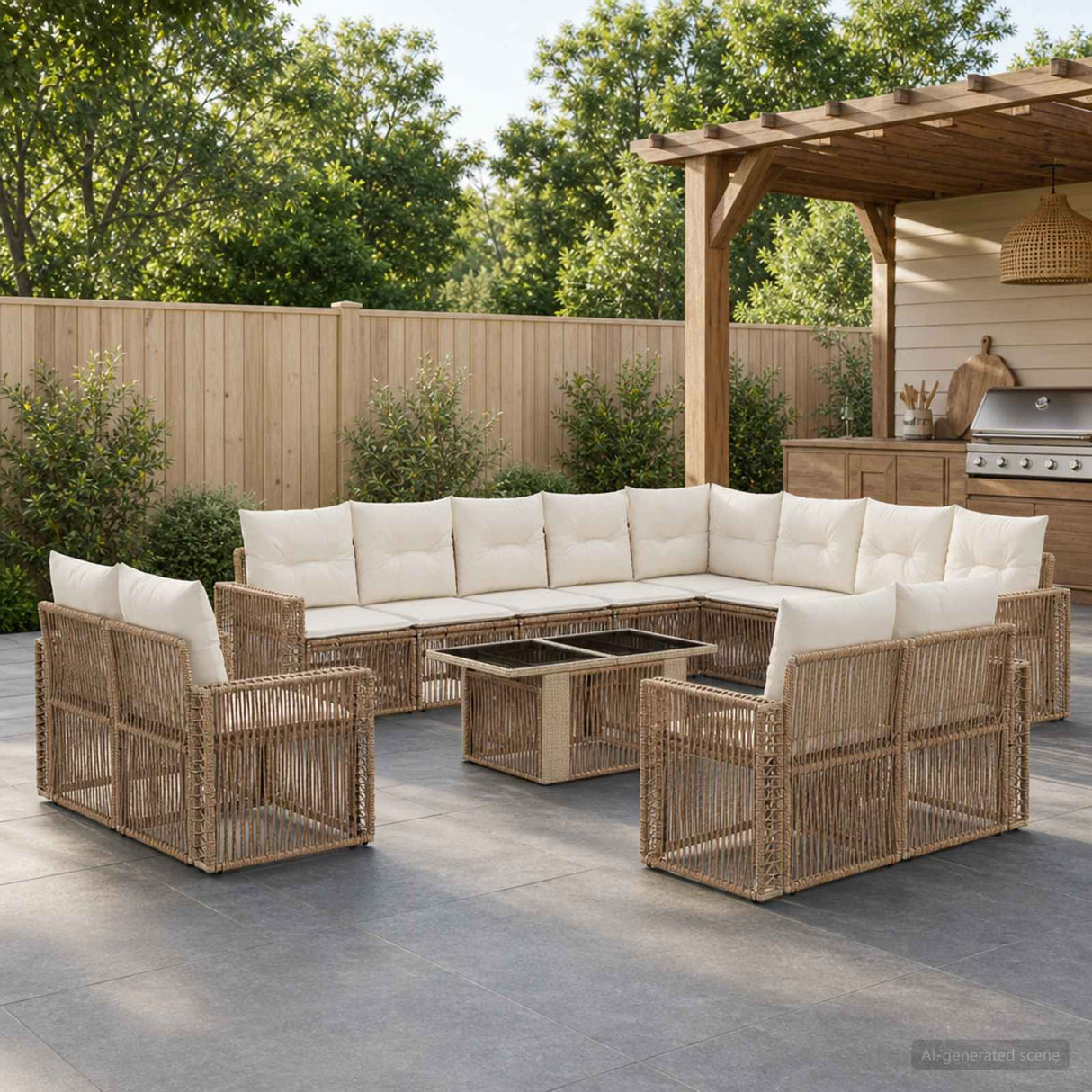 vidaXL Tuinbank Set 13 st Zwart en Crème Wit poly rattan