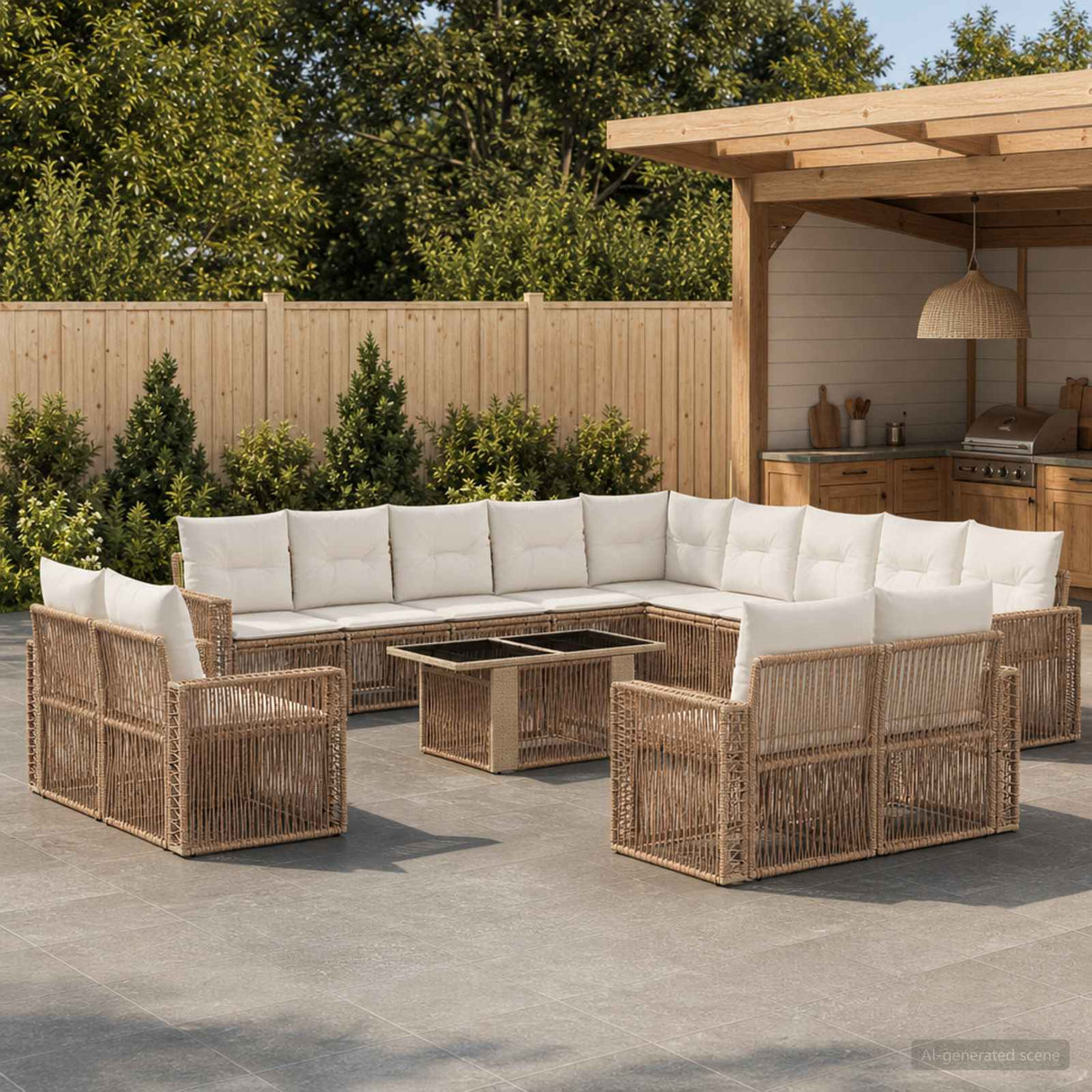 vidaXL Tuinbank Set 14 st Zwart en Crème Wit poly rattan