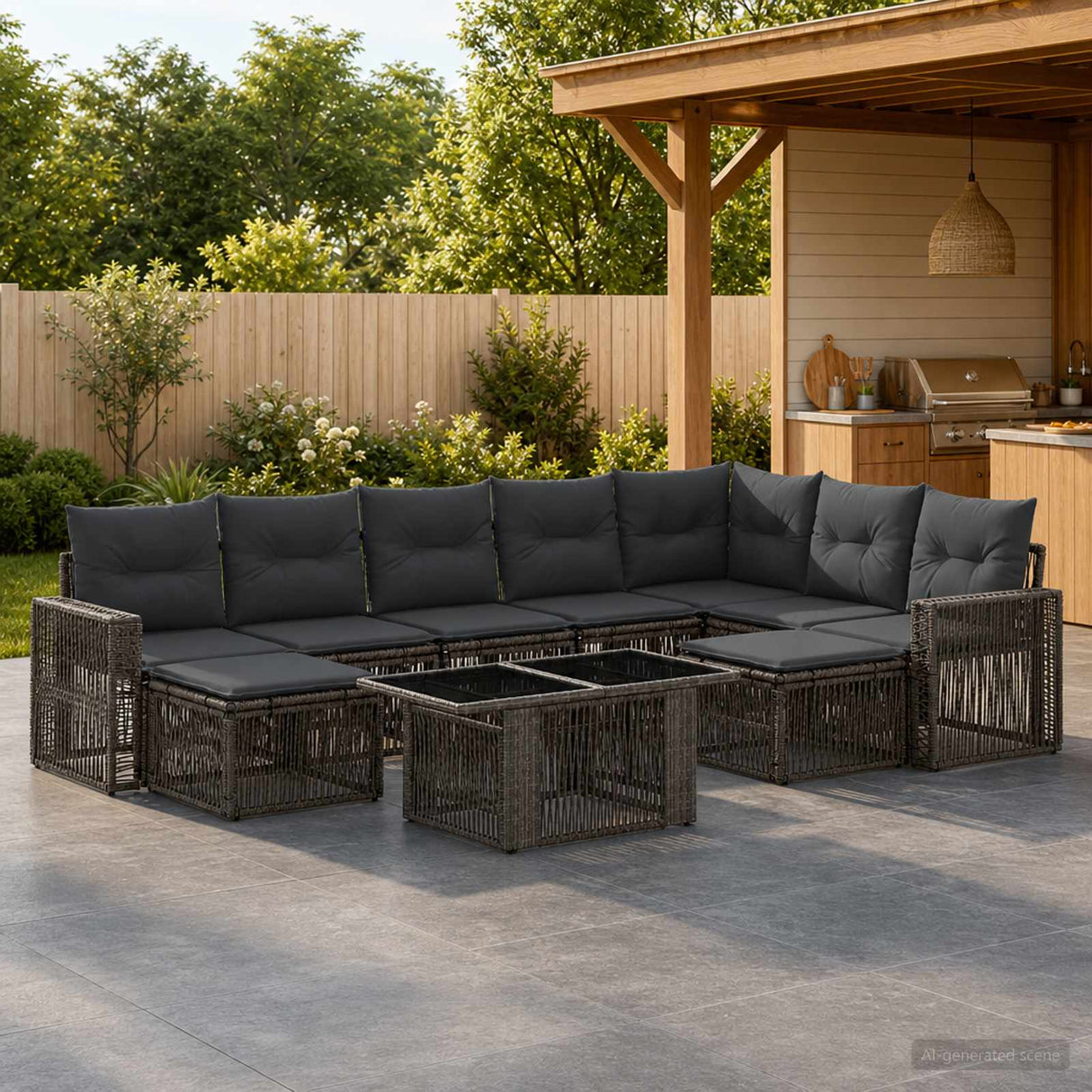 vidaXL Tuinbank Set 10 st Zwart en Crème Wit poly rattan