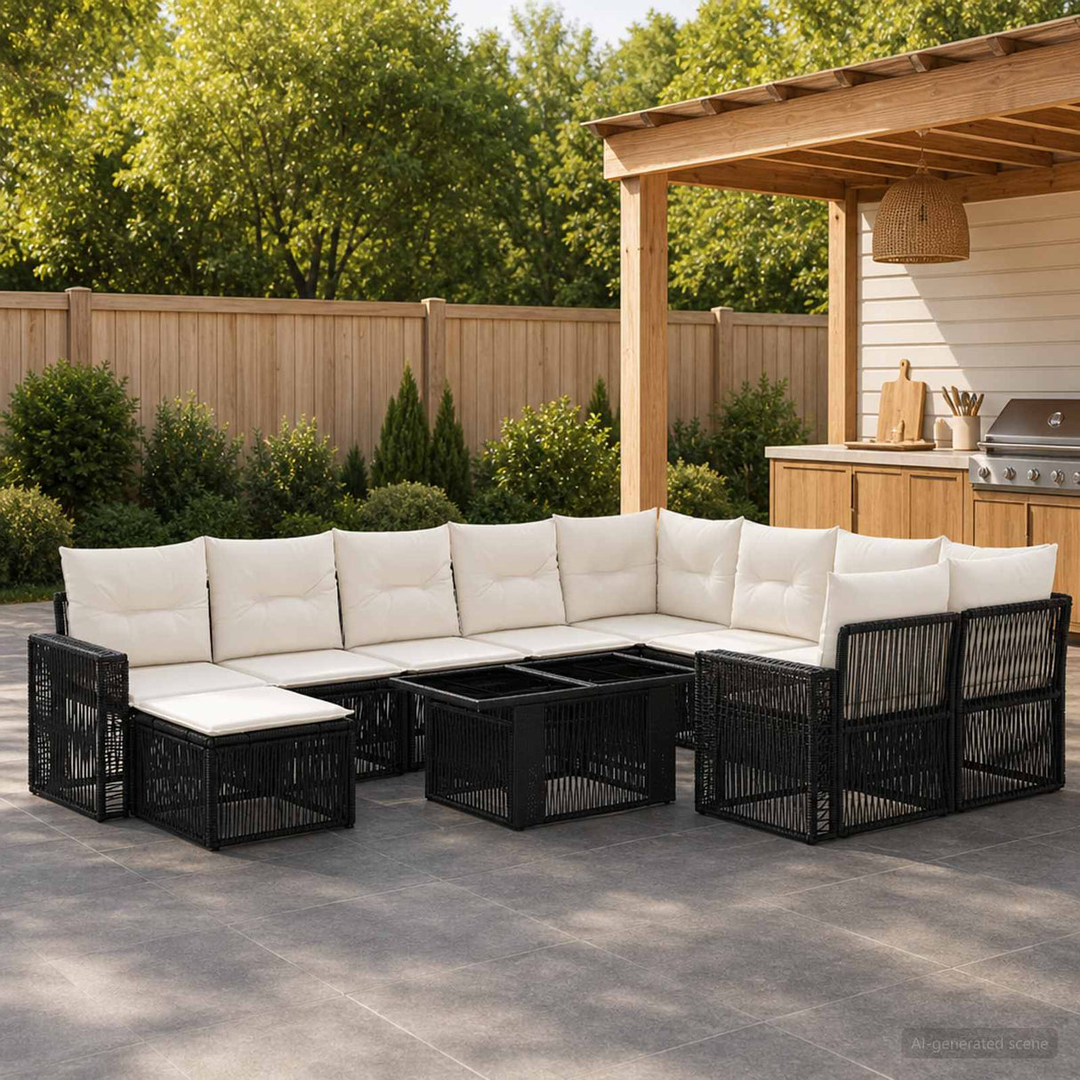 vidaXL Tuinbank Set 11 st Zwart en Crème Wit poly rattan