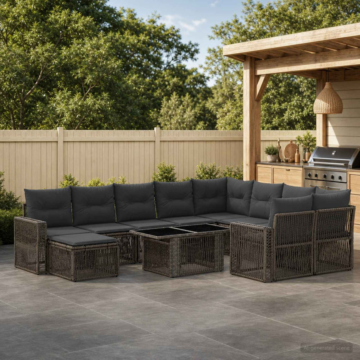 vidaXL Tuinbank Set 11 st Zwart en Crème Wit poly rattan