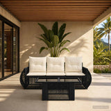 vidaXL Tuinbank Set 4 st Zwart en Crème Wit poly rattan