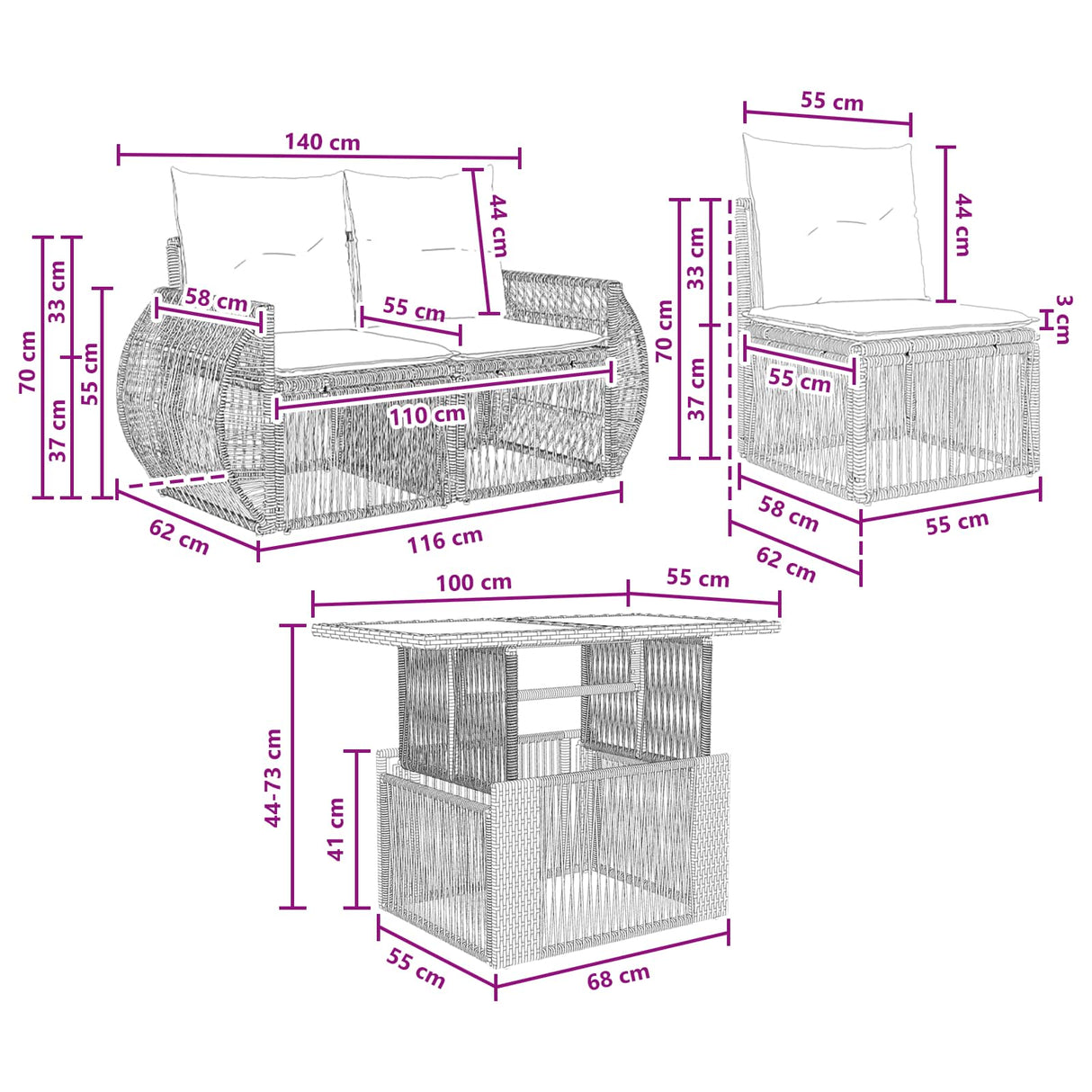 vidaXL Tuinbank Set 4 st Zwart en Crème Wit poly rattan