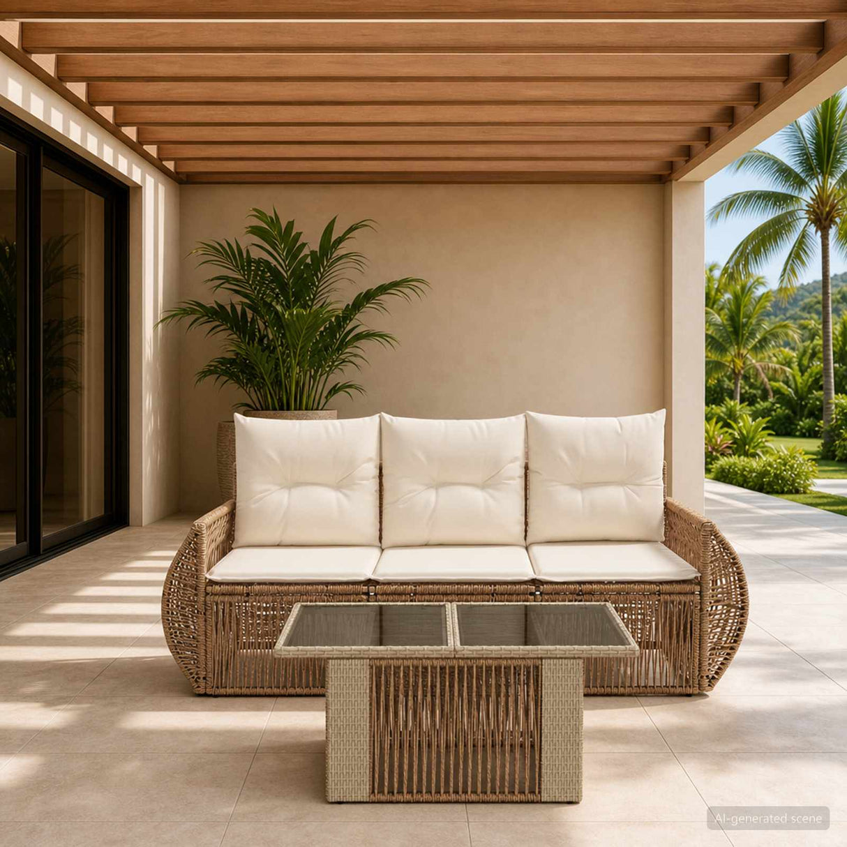 vidaXL Tuinbank Set 4 st Zwart en Crème Wit poly rattan
