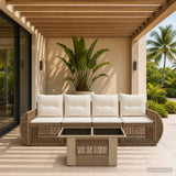 vidaXL Tuinbank Set 5 st Zwart en Crème Wit poly rattan