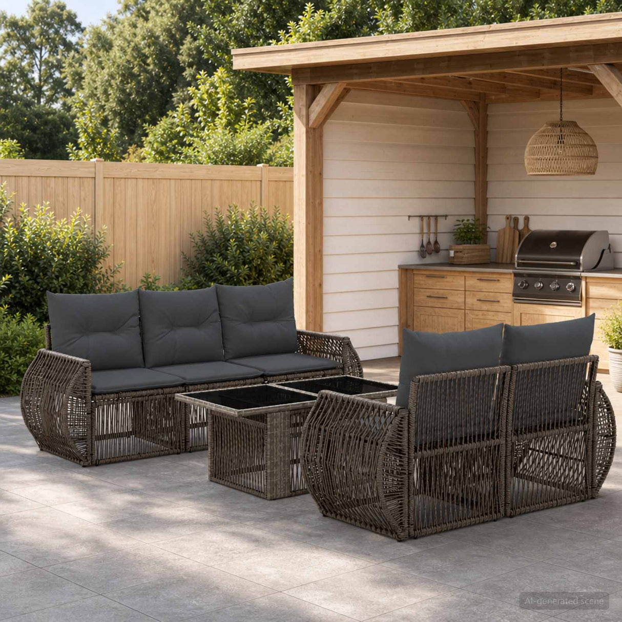 vidaXL Tuinbank Set 6 st Zwart en Crème Wit poly rattan