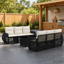 vidaXL Tuinbank Set 7 st Zwart en Crème Wit poly rattan
