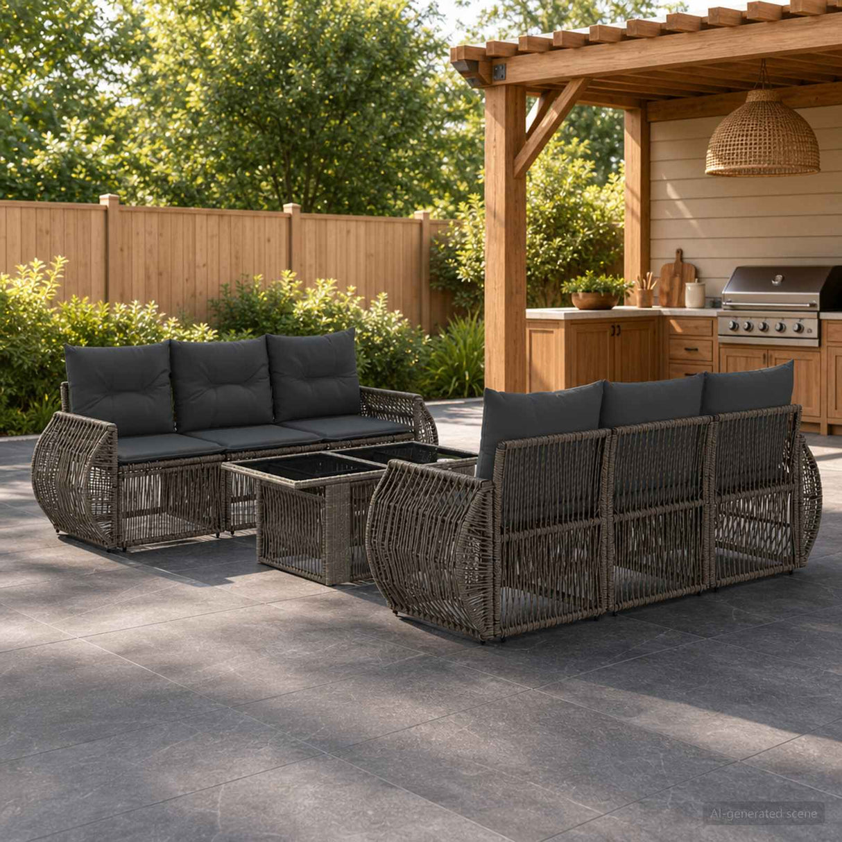 vidaXL Tuinbank Set 7 st Zwart en Crème Wit poly rattan