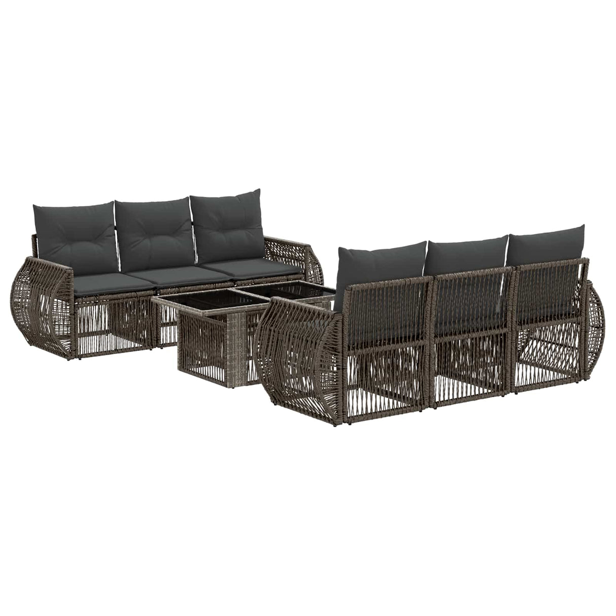 vidaXL Tuinbank Set 7 st Zwart en Crème Wit poly rattan