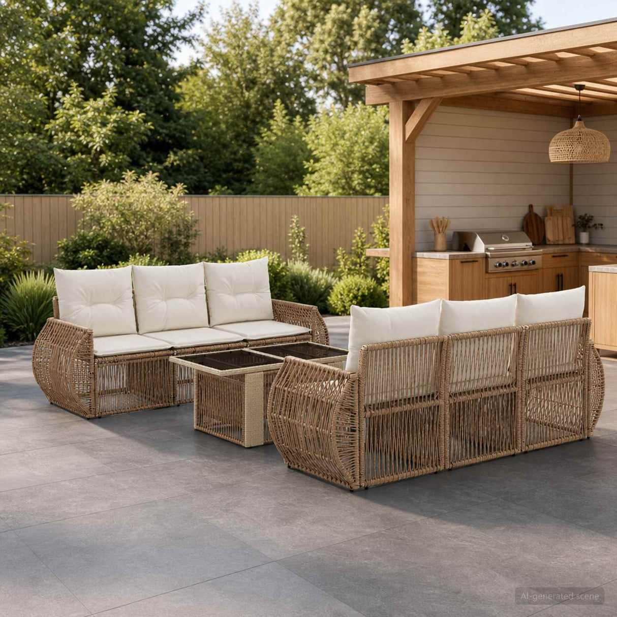 vidaXL Tuinbank Set 7 st Zwart en Crème Wit poly rattan