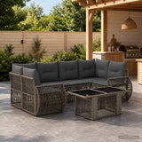 vidaXL Tuinbank Set 7 st Zwart en Crème Wit poly rattan