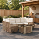 vidaXL Tuinbank Set 7 st Zwart en Crème Wit poly rattan
