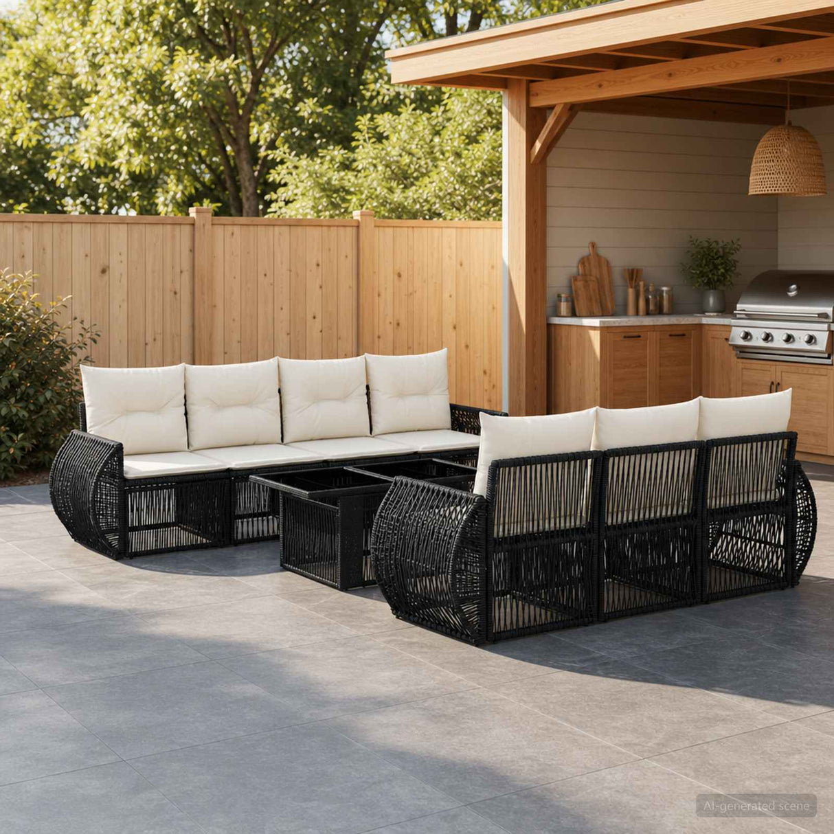 vidaXL Tuinbank Set 8 st Zwart en Crème Wit poly rattan