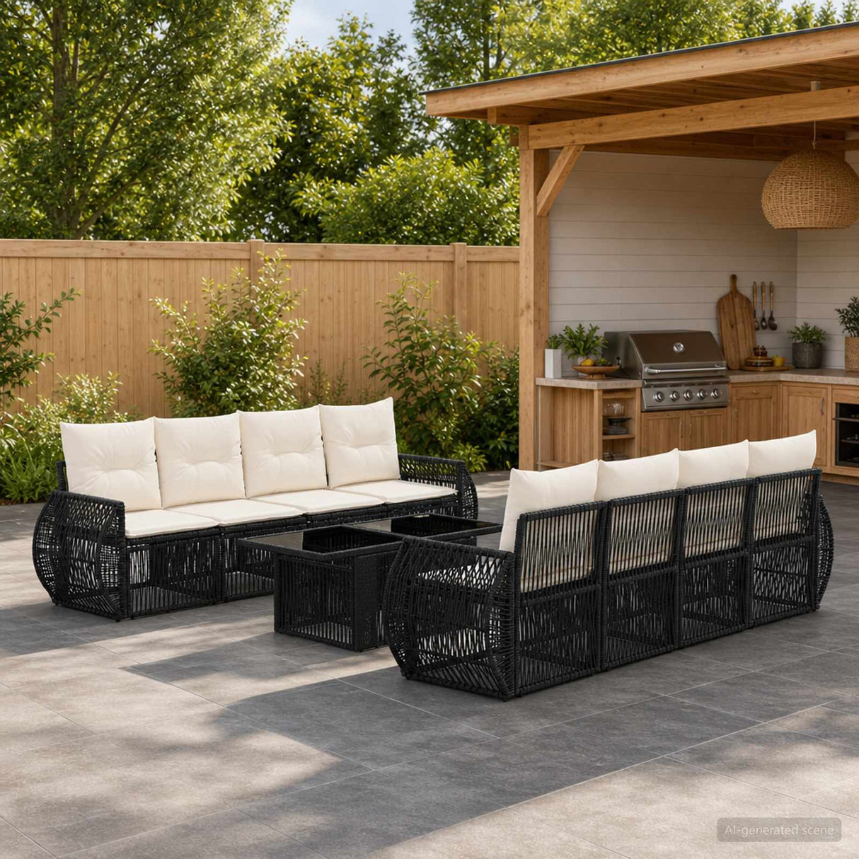vidaXL Tuinbank Set 9 st Zwart en Crème Wit poly rattan