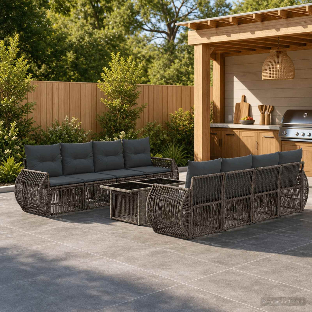 vidaXL Tuinbank Set 9 st Zwart en Crème Wit poly rattan