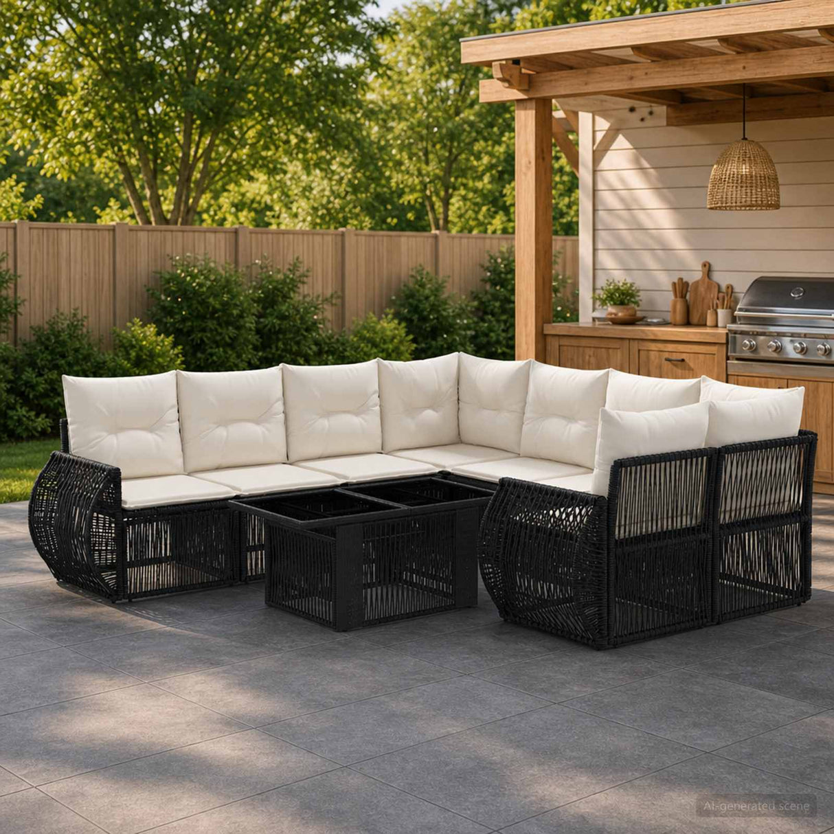 vidaXL Tuinbank Set 9 st Zwart en Crème Wit poly rattan