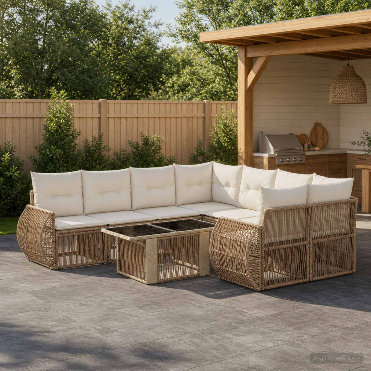 vidaXL Tuinbank Set 9 st Zwart en Crème Wit poly rattan