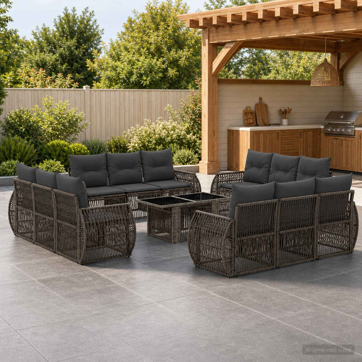 vidaXL Tuinbank Set 13 st Zwart en Crème Wit poly rattan