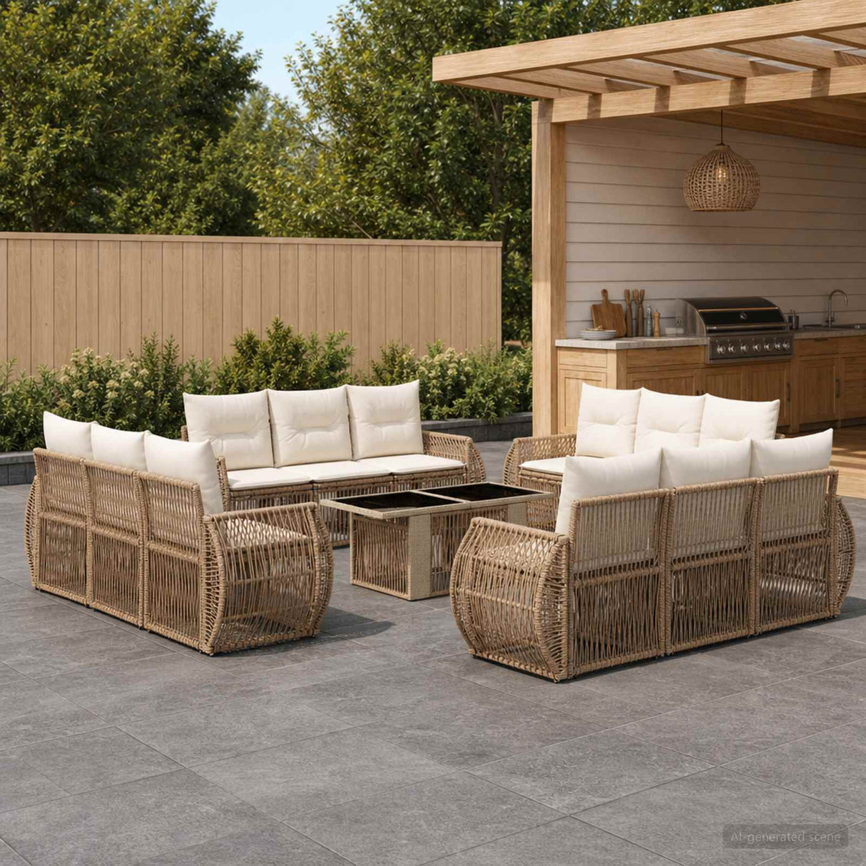 vidaXL Tuinbank Set 13 st Zwart en Crème Wit poly rattan