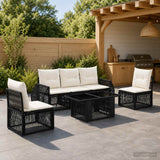 vidaXL Tuinbank Set 6 st Zwart en Crème Wit poly rattan