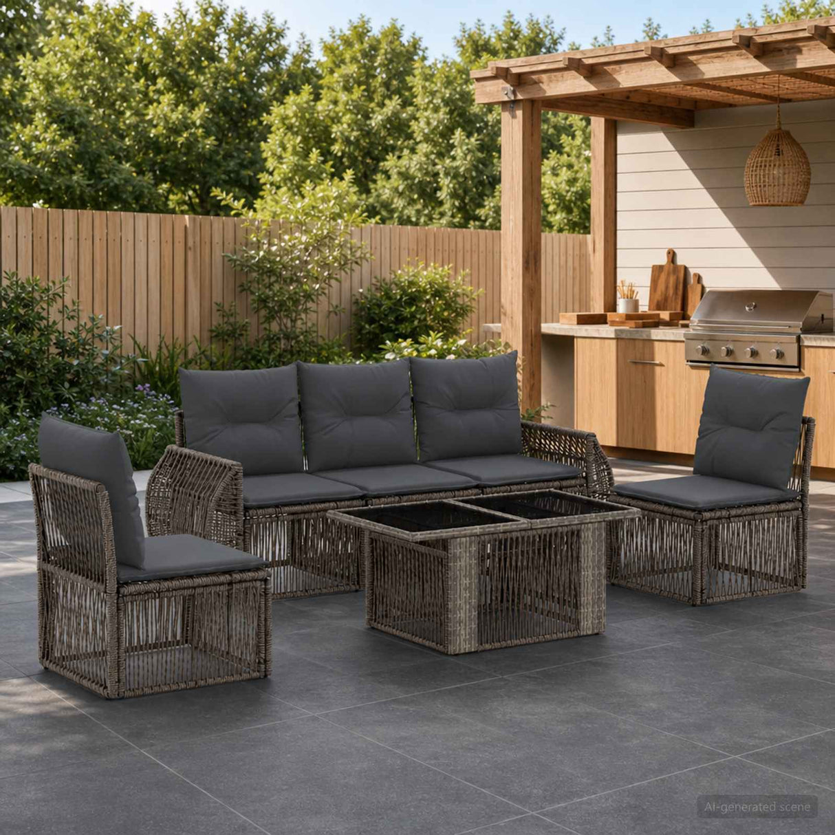 vidaXL Tuinbank Set 6 st Zwart en Crème Wit poly rattan