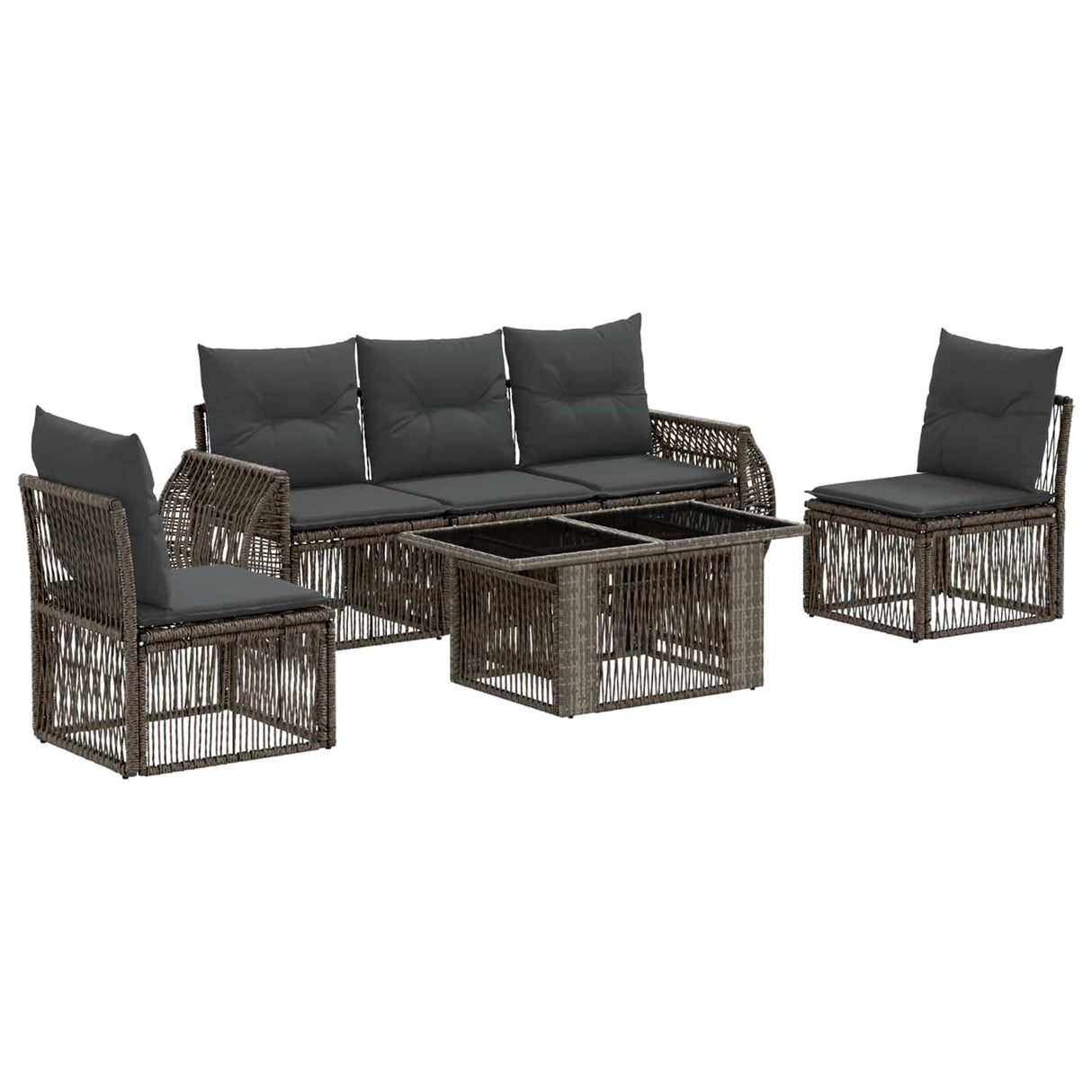 vidaXL Tuinbank Set 6 st Zwart en Crème Wit poly rattan
