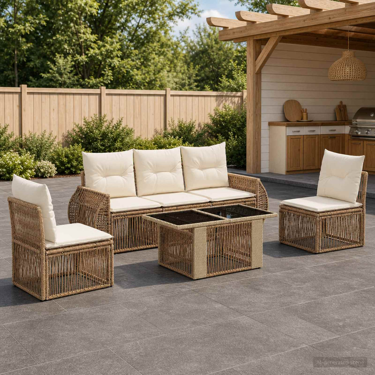 vidaXL Tuinbank Set 6 st Zwart en Crème Wit poly rattan