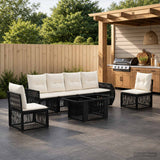 vidaXL Tuinbank Set 7 st Zwart en Crème Wit poly rattan