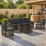 vidaXL Tuinbank Set 7 st Zwart en Crème Wit poly rattan
