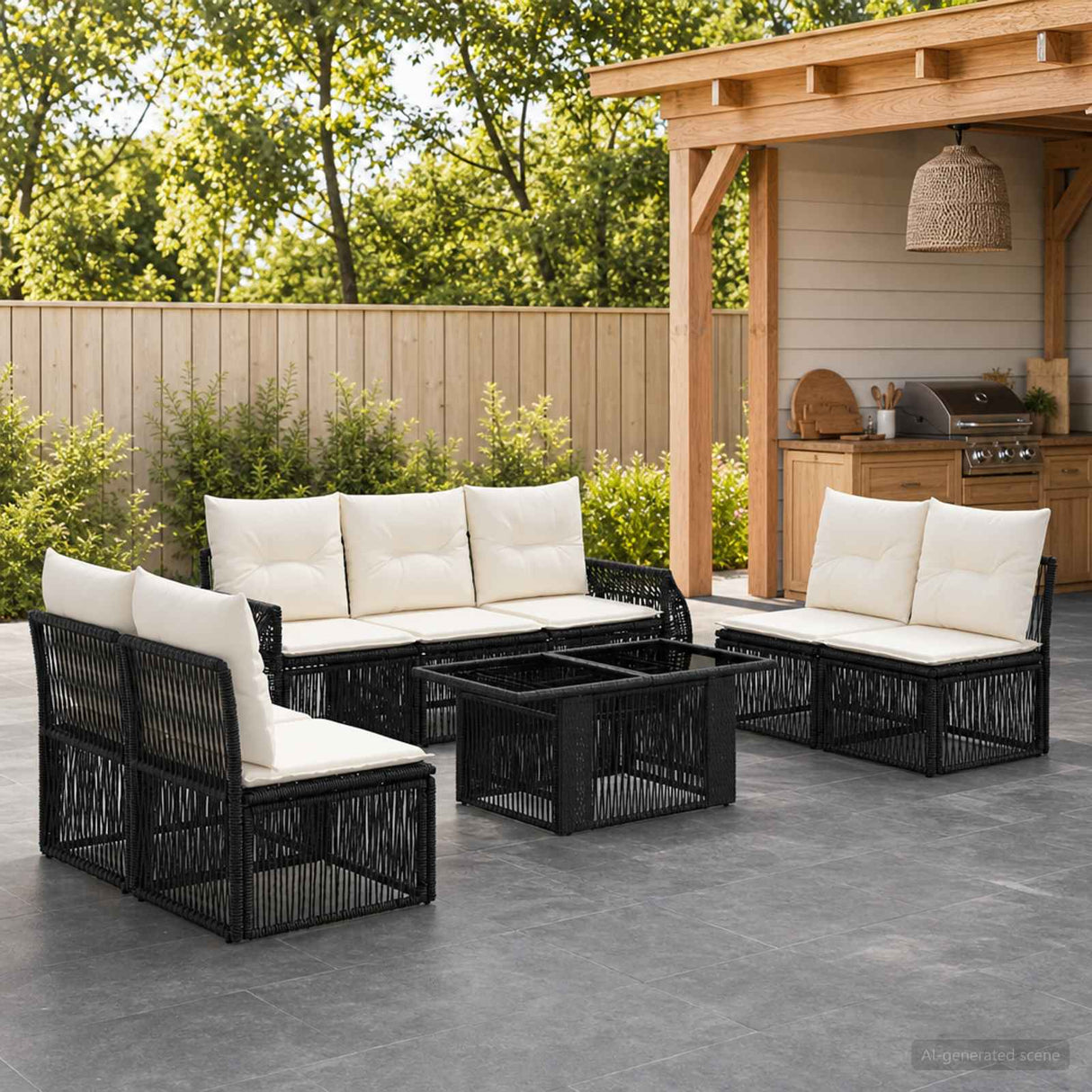 vidaXL Tuinbank Set 8 st Zwart en Crème Wit poly rattan