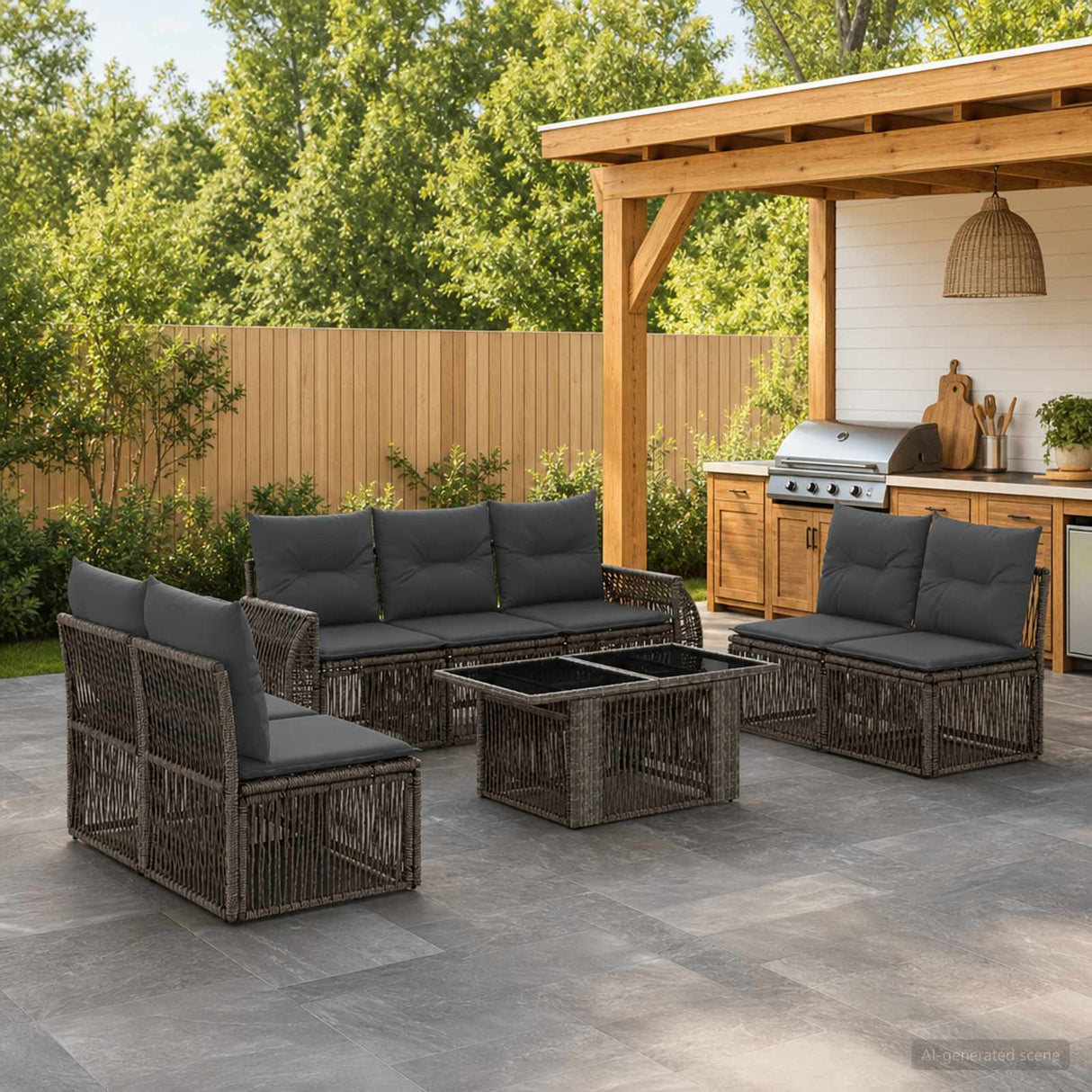 vidaXL Tuinbank Set 8 st Zwart en Crème Wit poly rattan