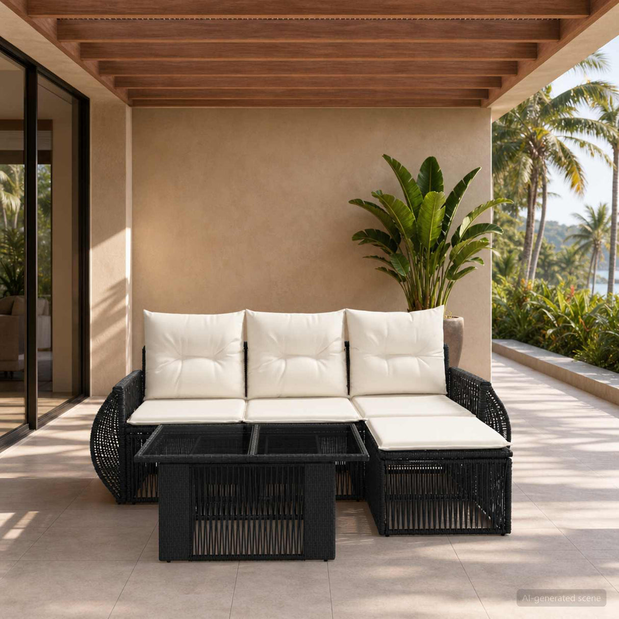vidaXL Tuinbank Set 5 st Zwart en Crème Wit poly rattan