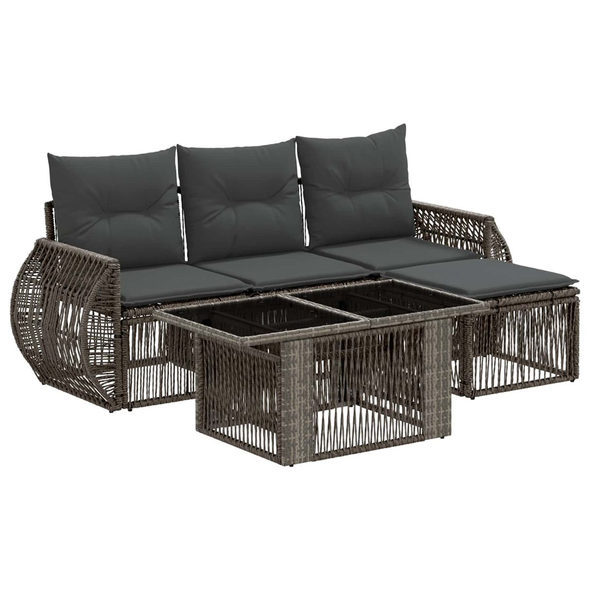 vidaXL Tuinbank Set 5 st Zwart en Crème Wit poly rattan