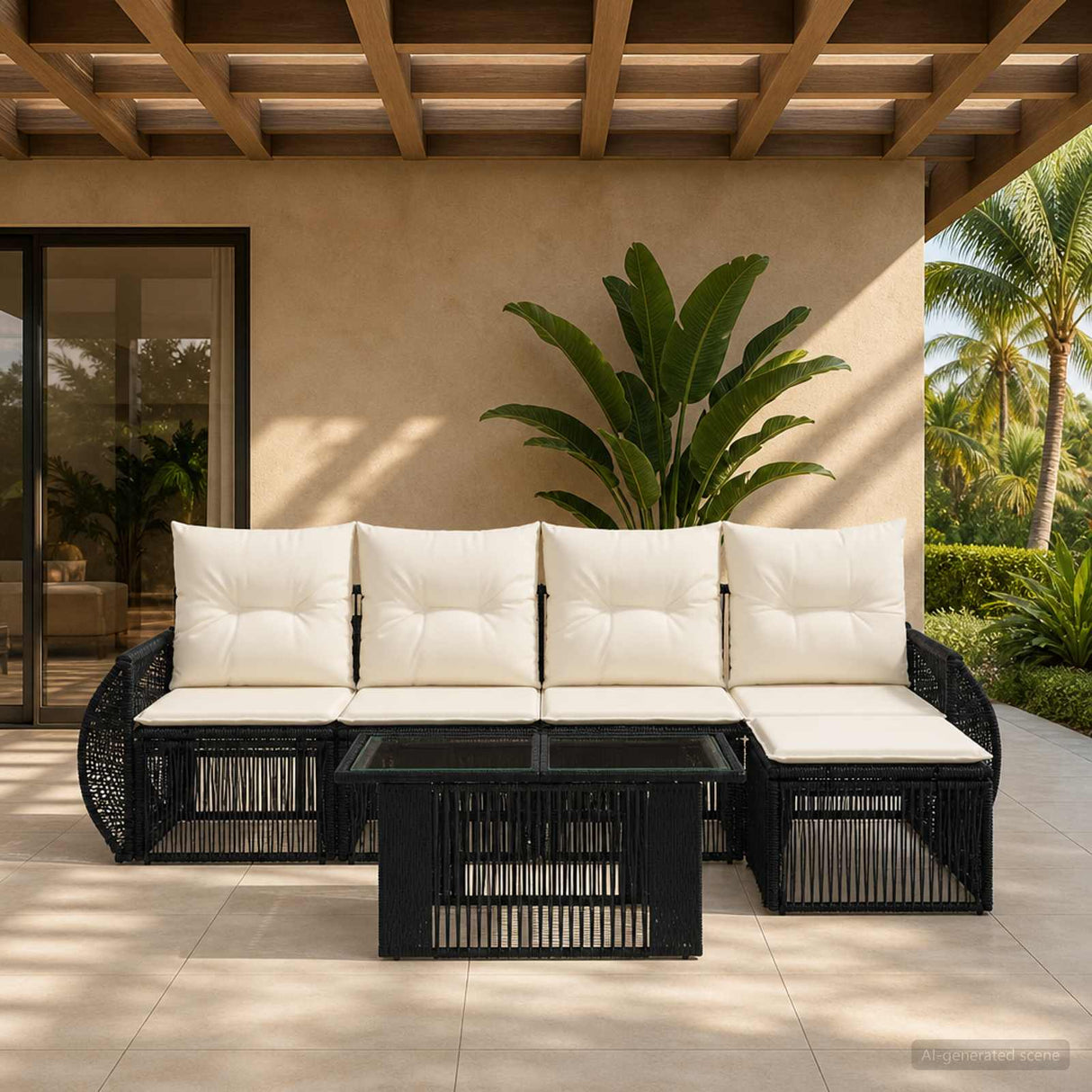 vidaXL Tuinbank Set 6 st Zwart en Crème Wit poly rattan
