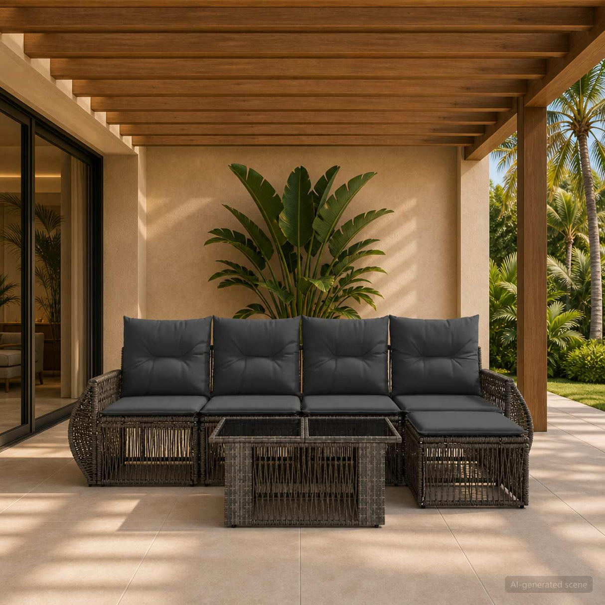vidaXL Tuinbank Set 6 st Zwart en Crème Wit poly rattan