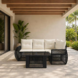 vidaXL Tuinbank Set 5 st Zwart en Crème Wit poly rattan